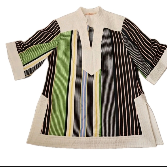 Tory Burch Womens Field Day Stripe Silk Tunic Multicolor Designer Blouse 10 - Picture 10 of 16